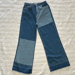 Free People Block Patchwork Wide Leg Jeans 28